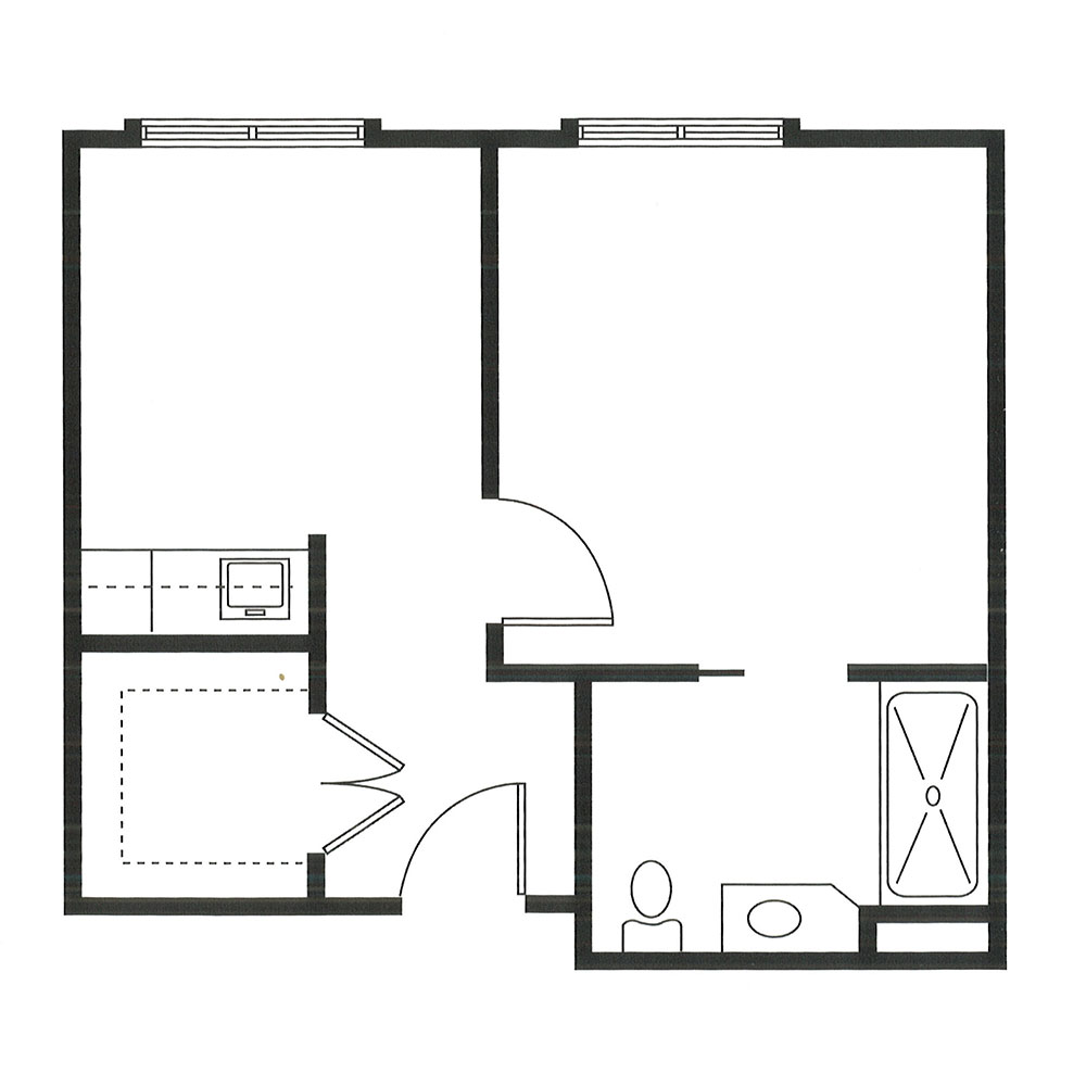 Carter Place Floor Plan One Bedroom 378 sq ft